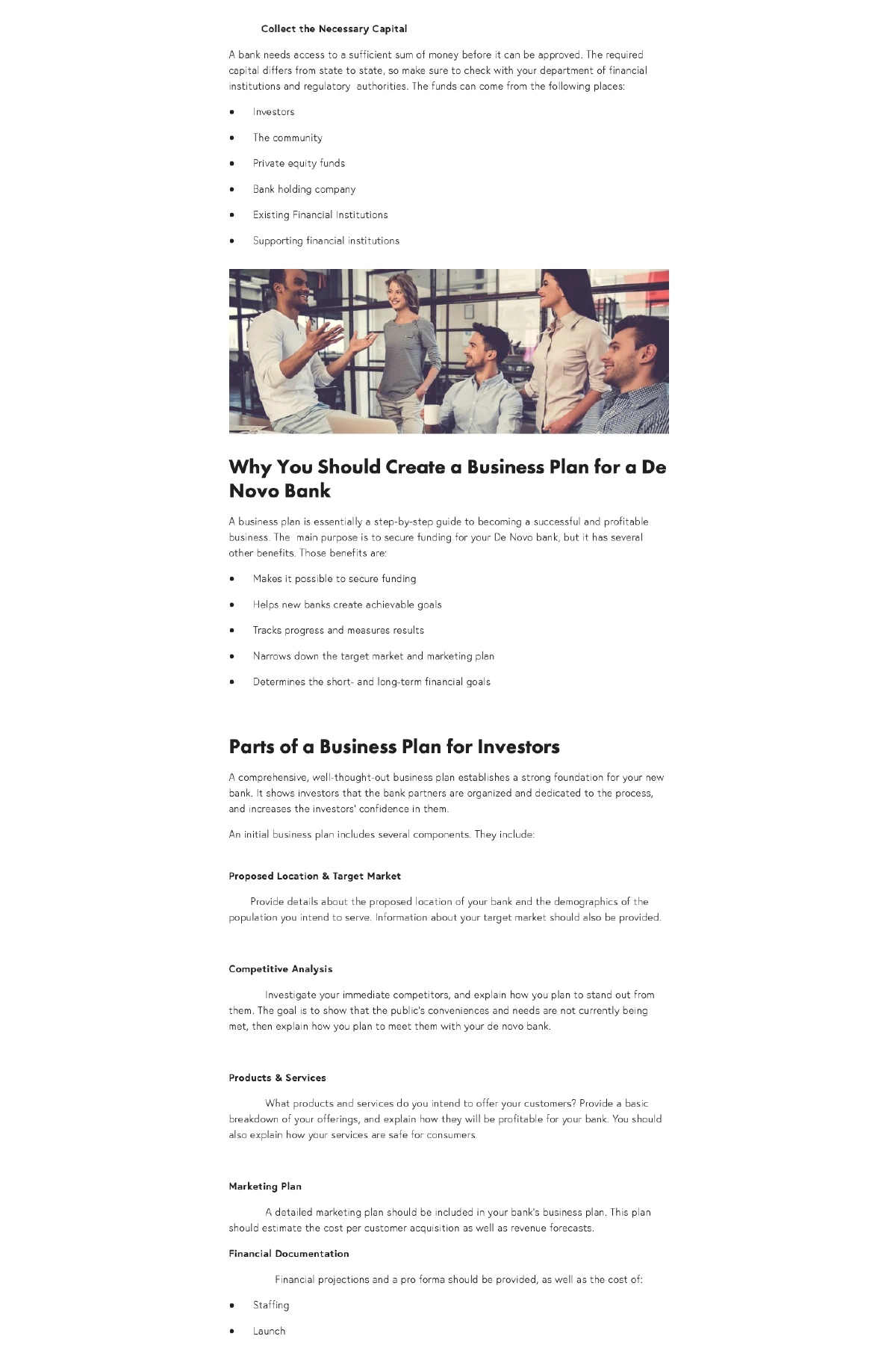 Creating a business plan for a bank — page 1, part 2 of 3